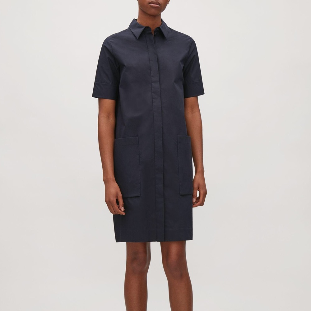 COS Navy Blue 100% Cotton Shirt Dress with Pockets
